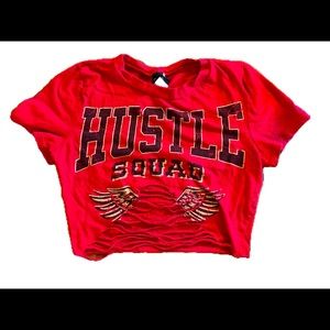 “Hustle” Distressed Graphic Crop
